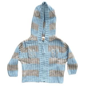 Baby Boy 3-6 Months Gray Blue Knit Hooded Cute Sweater Zipper